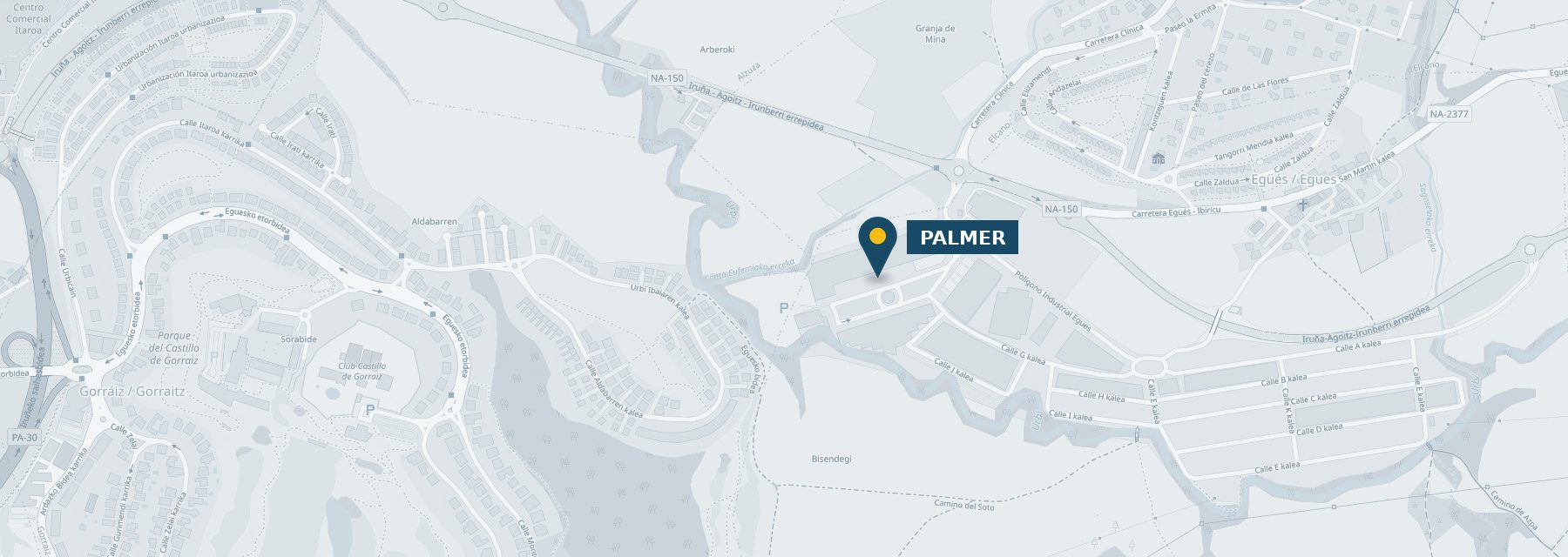 Plan de situation de Palmer dans la zone industrielle d’Egüés, près de la NA-150
